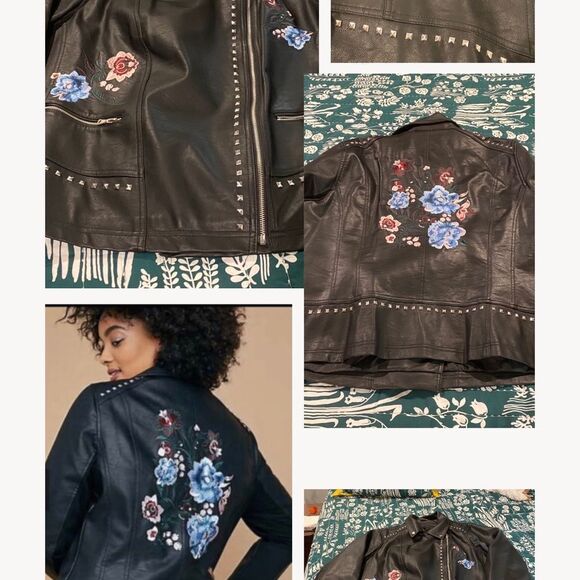 Black Floral Embroidered Leather Jacket - Picture 1 of 6